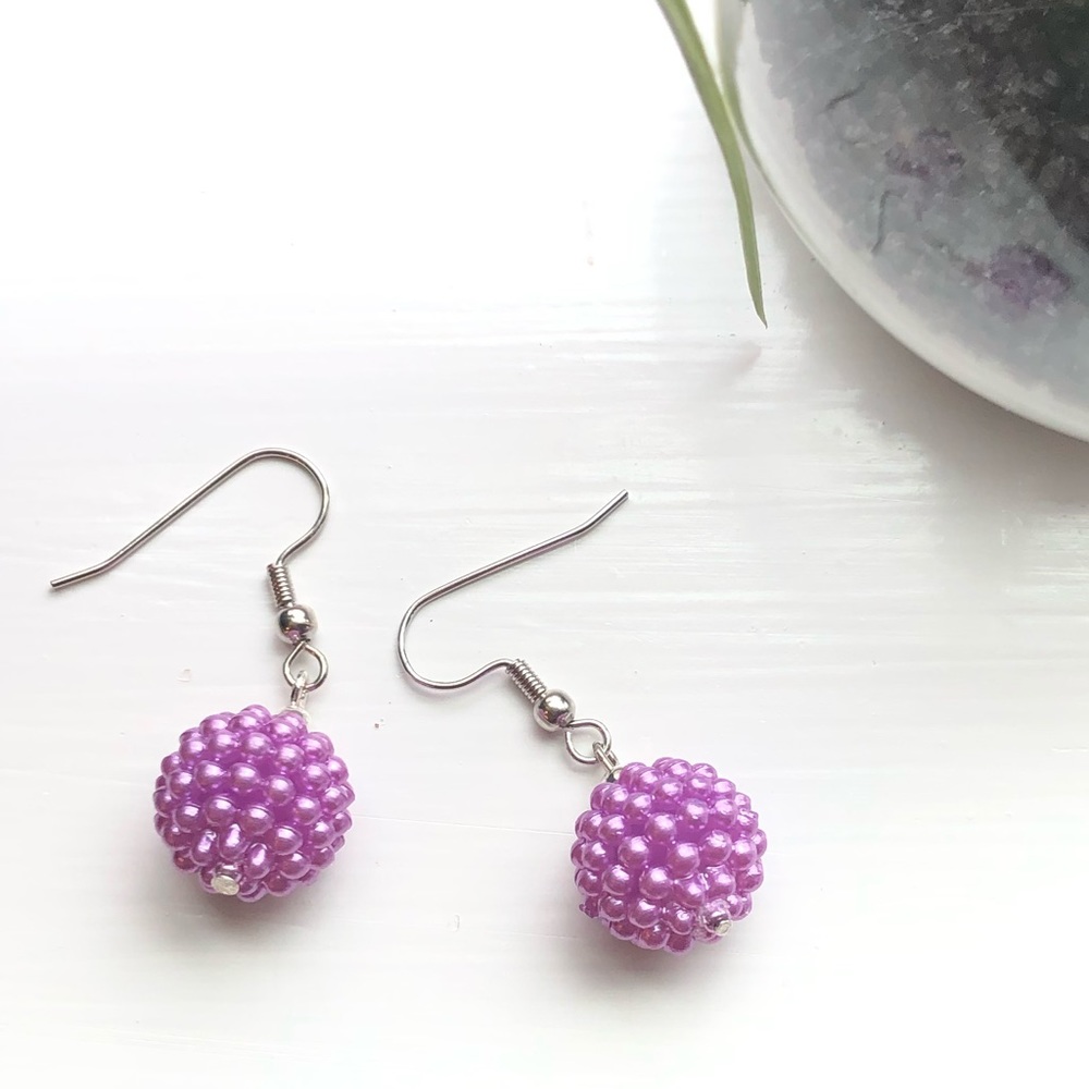 NEW Unique Ball Bead Earrings Handmade 
Purple